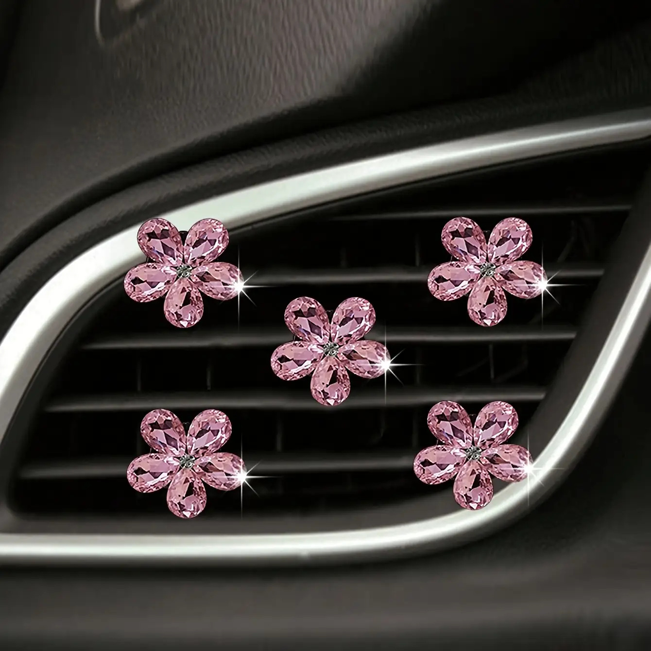 Car Accessories Must Have - 5Pcs Bling Crystal Flower Car Air