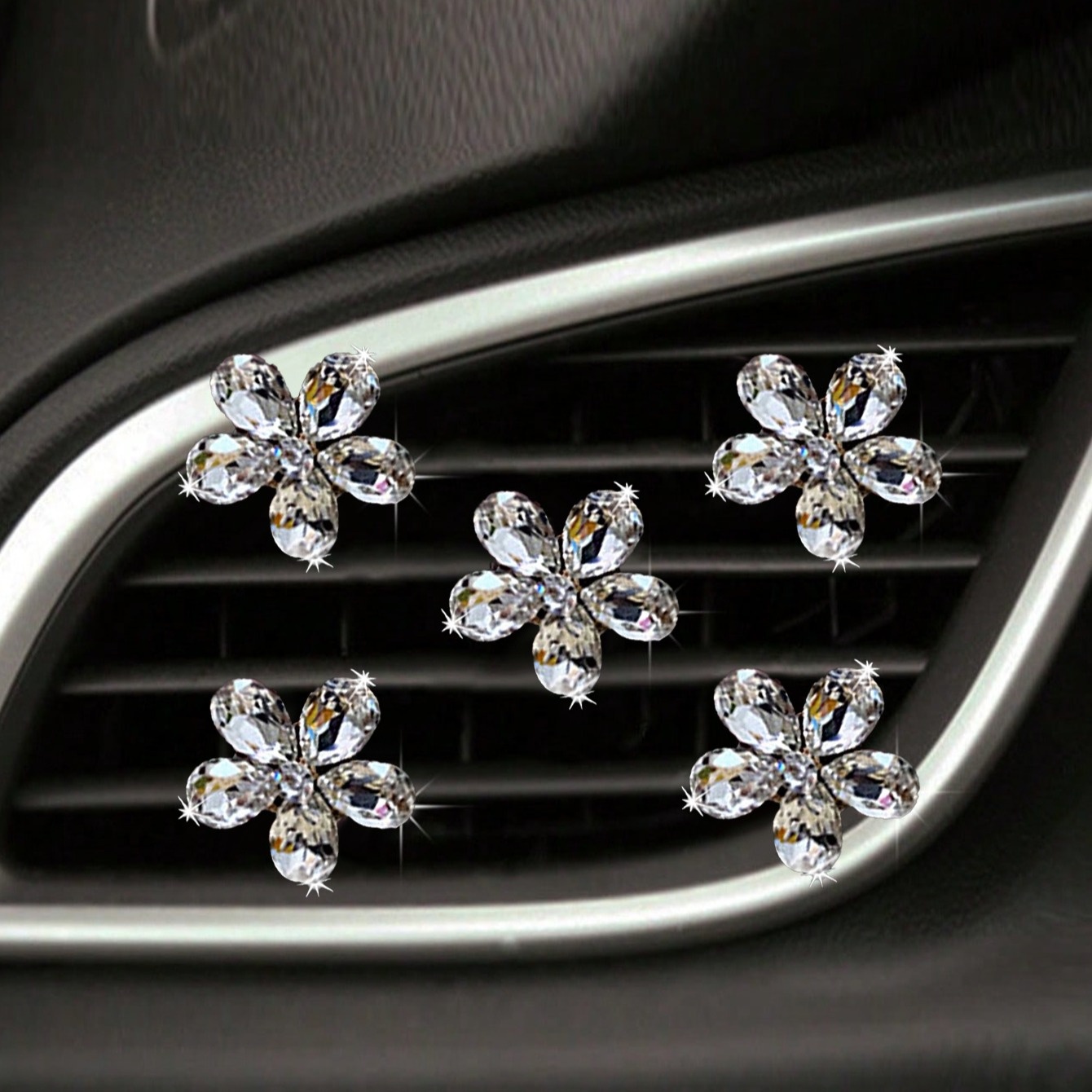 5Pcs Bling Crystal Flower Car  - Car Accessories Must Have review and price
